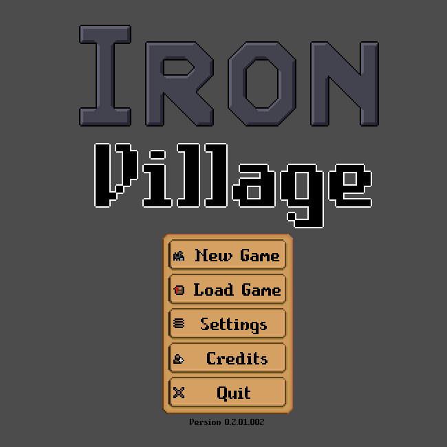 A screenshot of Iron Village's menu.